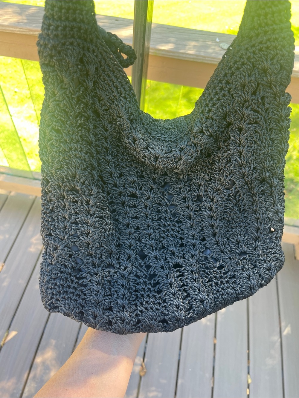 The SAK Black Crochet Shoulder Bag for Women - Classic Knit Tote - Picture 6 of 11